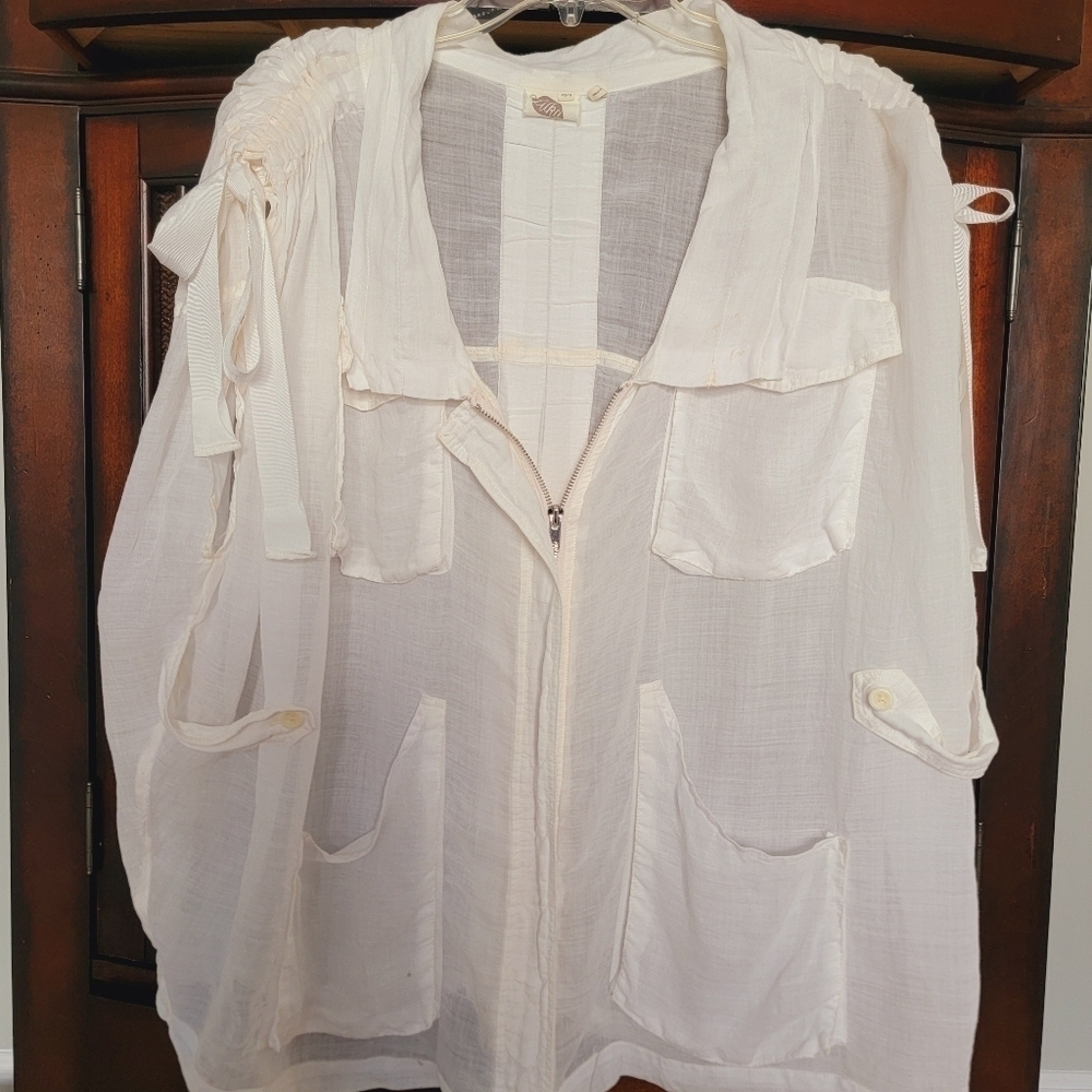 Anthropologie Lilka Oversized White Zip Up Top XS/S - Picture 3 of 11